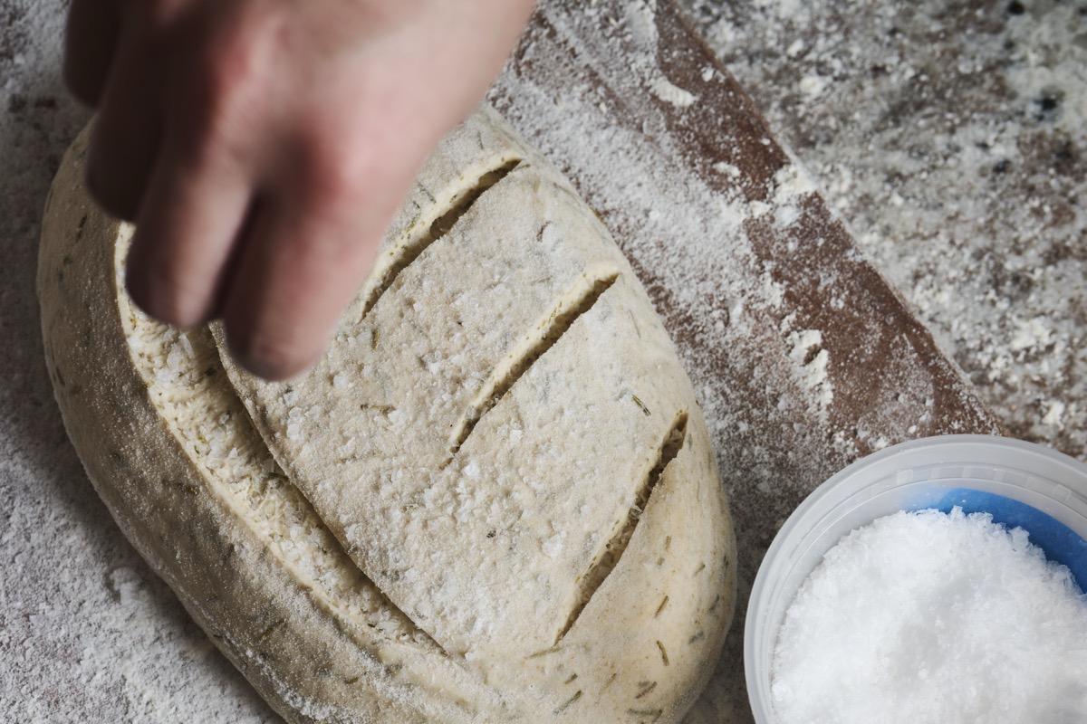 Adding salt to dough